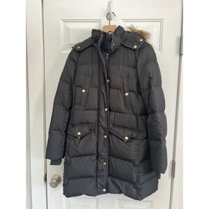 J. Crew Black Puffer Jacket with Gold Buttons